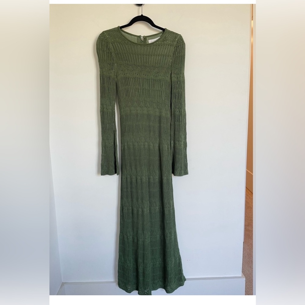 Green Ribbed Long Sleeve Gown